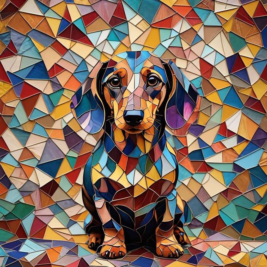 Stunning Stained Glass Dachshund Artwork in Delicate Papercr...