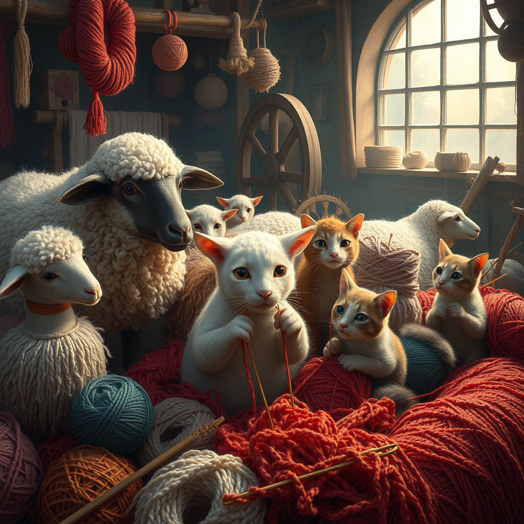 Sheep and Cats Knit Whimsical Tricots in a Dreamlike Factory