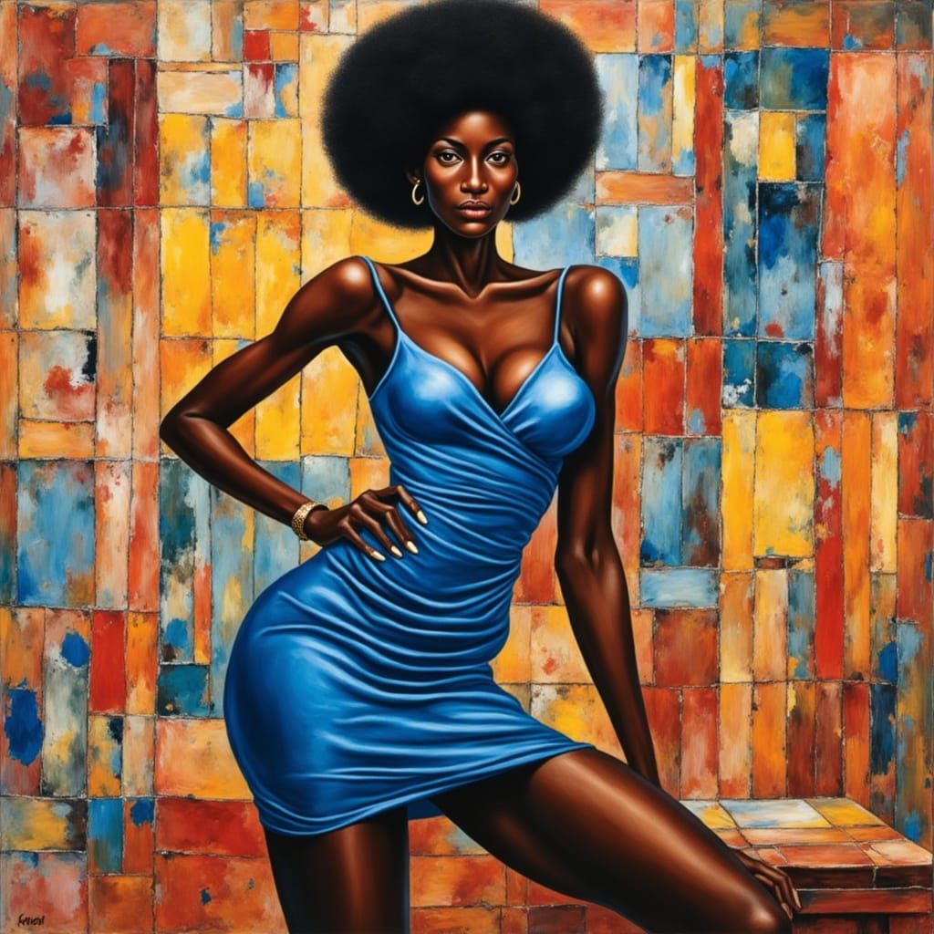 Black Woman with Afro in Expressionist Style