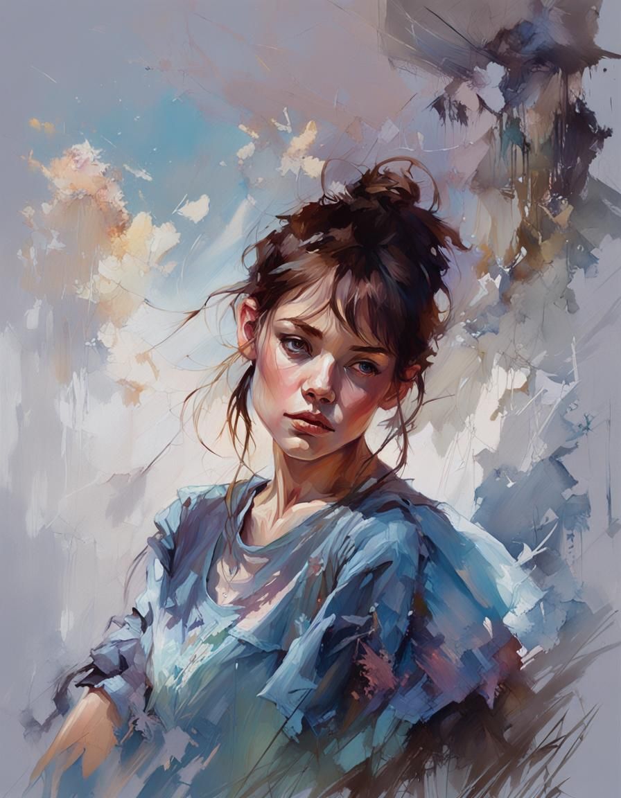 Elegant Brunette in Dreamy, High-Resolution Vector Art