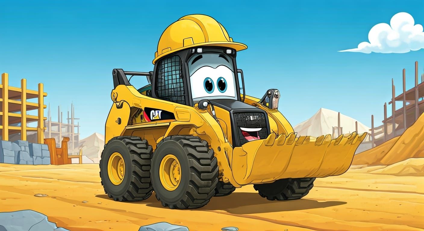 Cartoon Caterpillar Loader on Construction Site