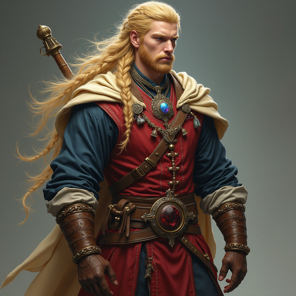 Epic Male Warrior Bard in Regal Attire