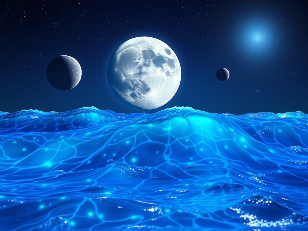 Bioluminescent Moon Over Neon Waves