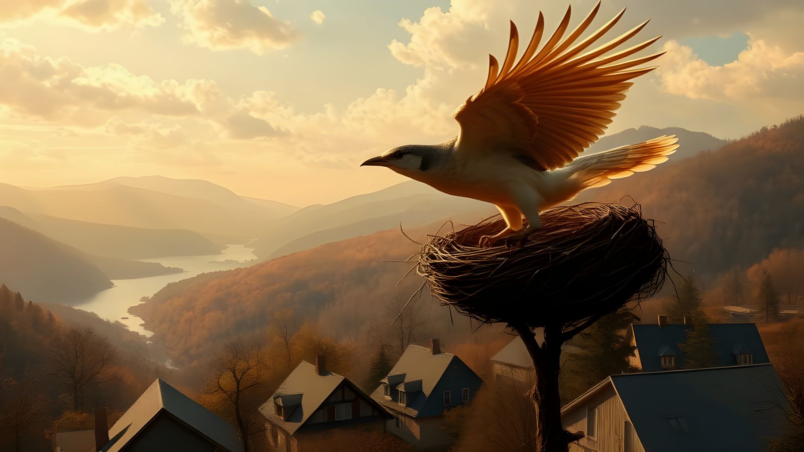 Ethereal Icarian Bird Takes Flight at Dawn