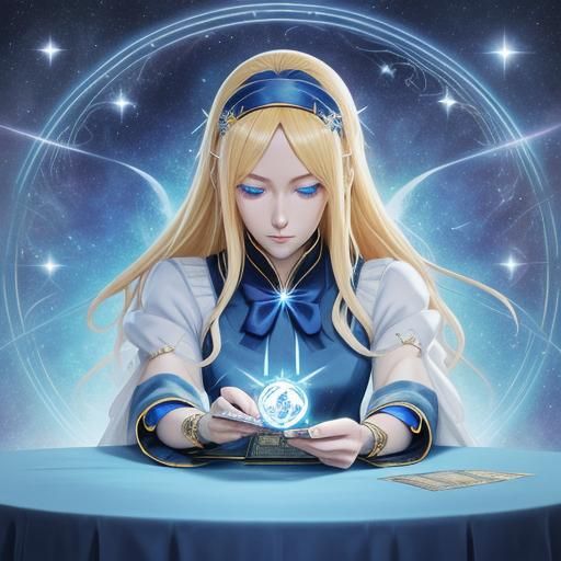 Anime Inspiration: Blonde Woman with Phoenix Tarot Cards in...