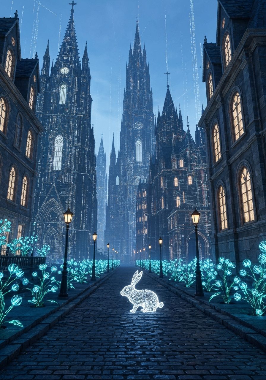 Gothic Cityscape of Code and Data Streams
