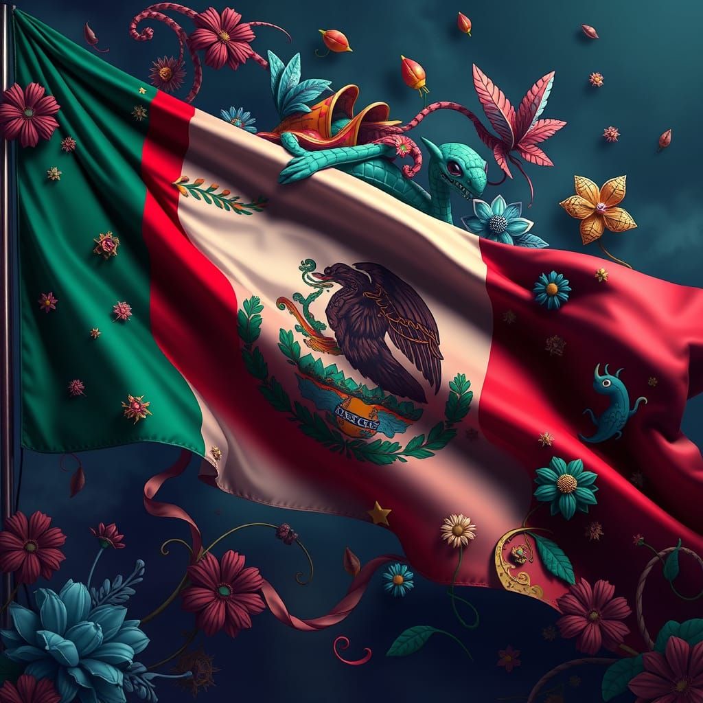 Mexico Flag with Fantasy Elements in 8k Resolution