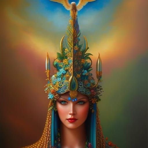 Tree Goddess with Butterflies in Ethereal Folk Art