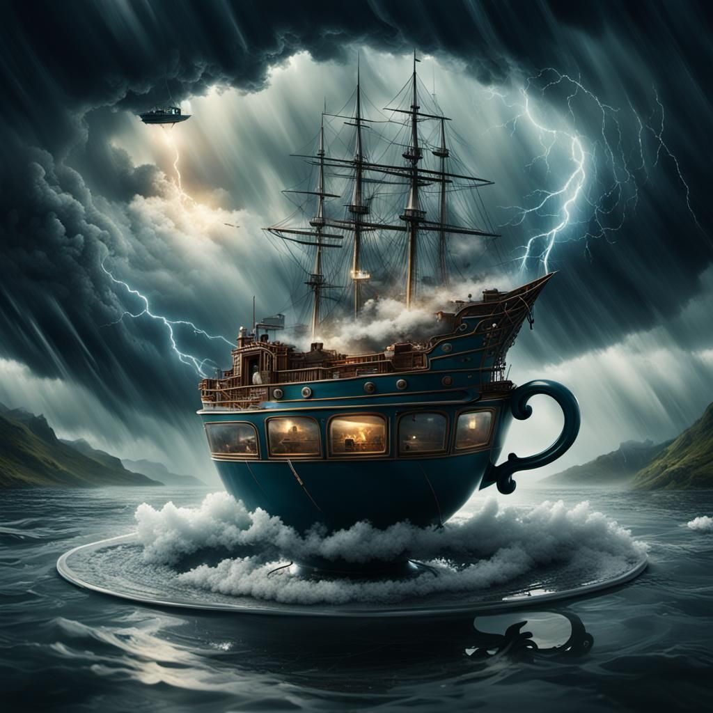 Vast Stormy Tempest within an Upscale Teacup Scene