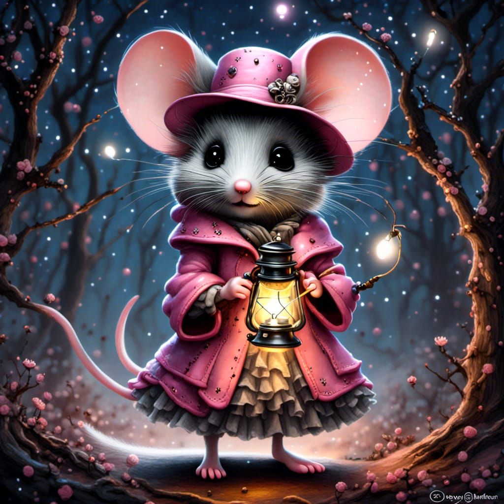 Victorian Mouse Detective in Whimsical Magical Forest