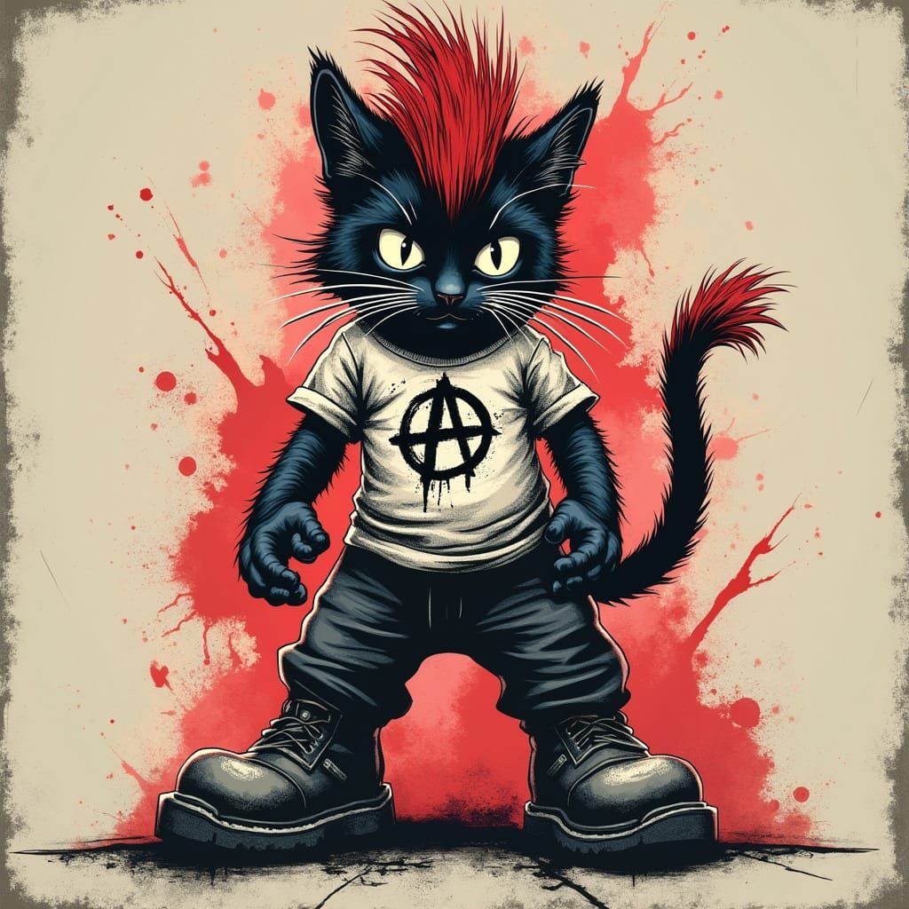 Punk Cat in Platform Boots and Mohawk