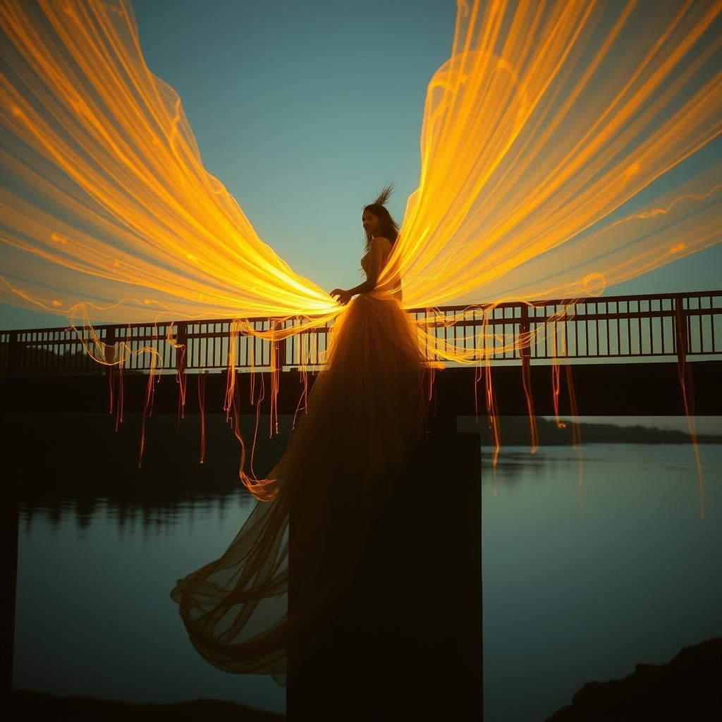 Ethereal Solarpunk Bridge in Vibrant Gold Light