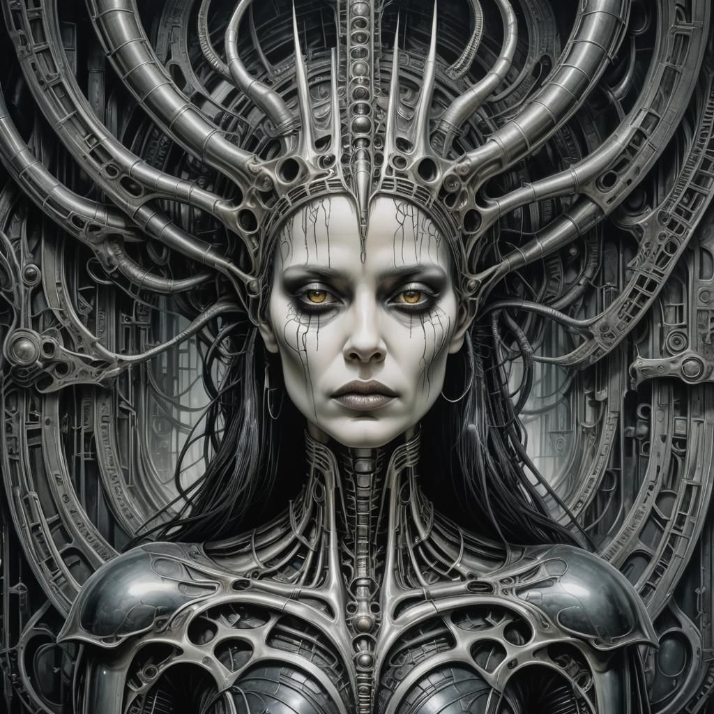 Giger-Inspired Queen in Futuristic Dreamscape