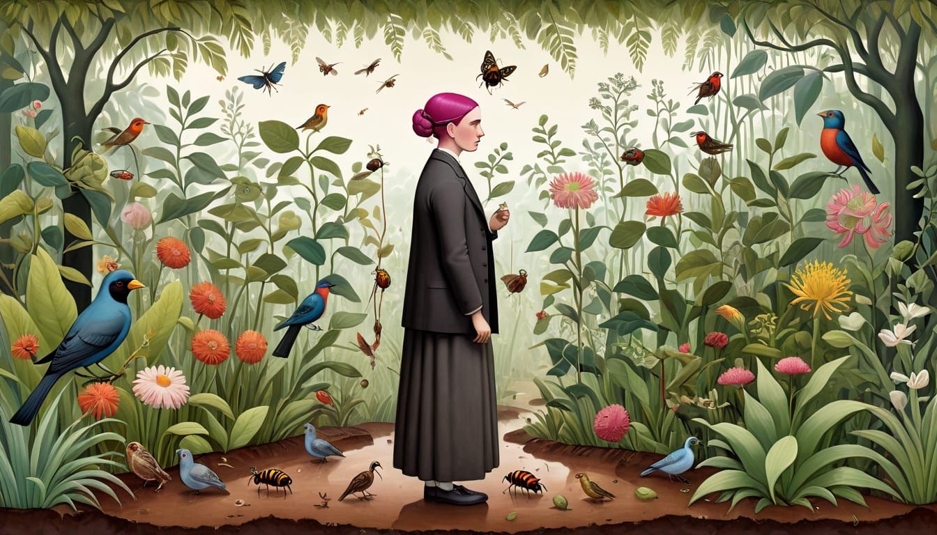 Naïve Art: Woman and Man Contemplate Nature