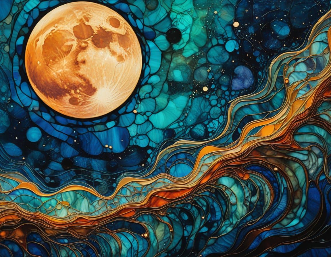 Dreamlike Moonlit Ripples in Encaustic Art