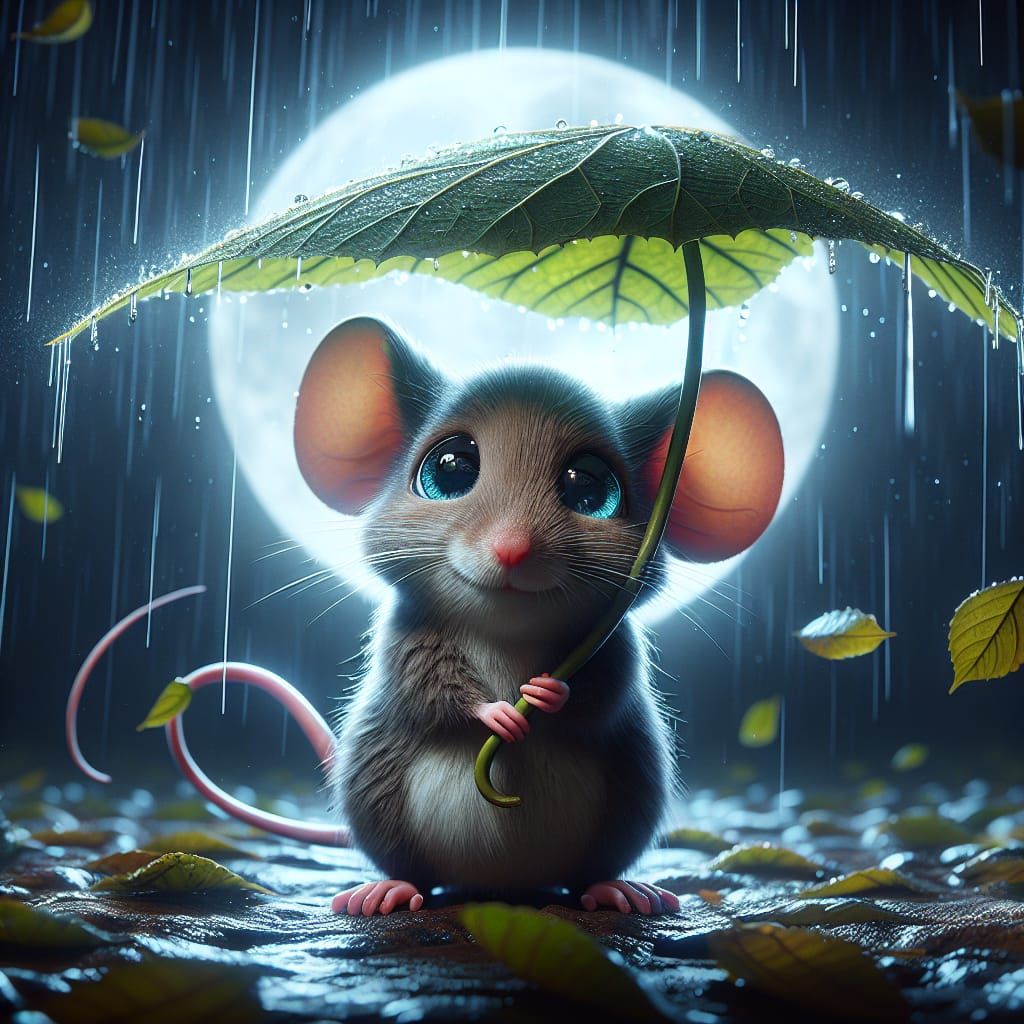 Mouse in Rainy Moonlight: A Digital Masterpiece