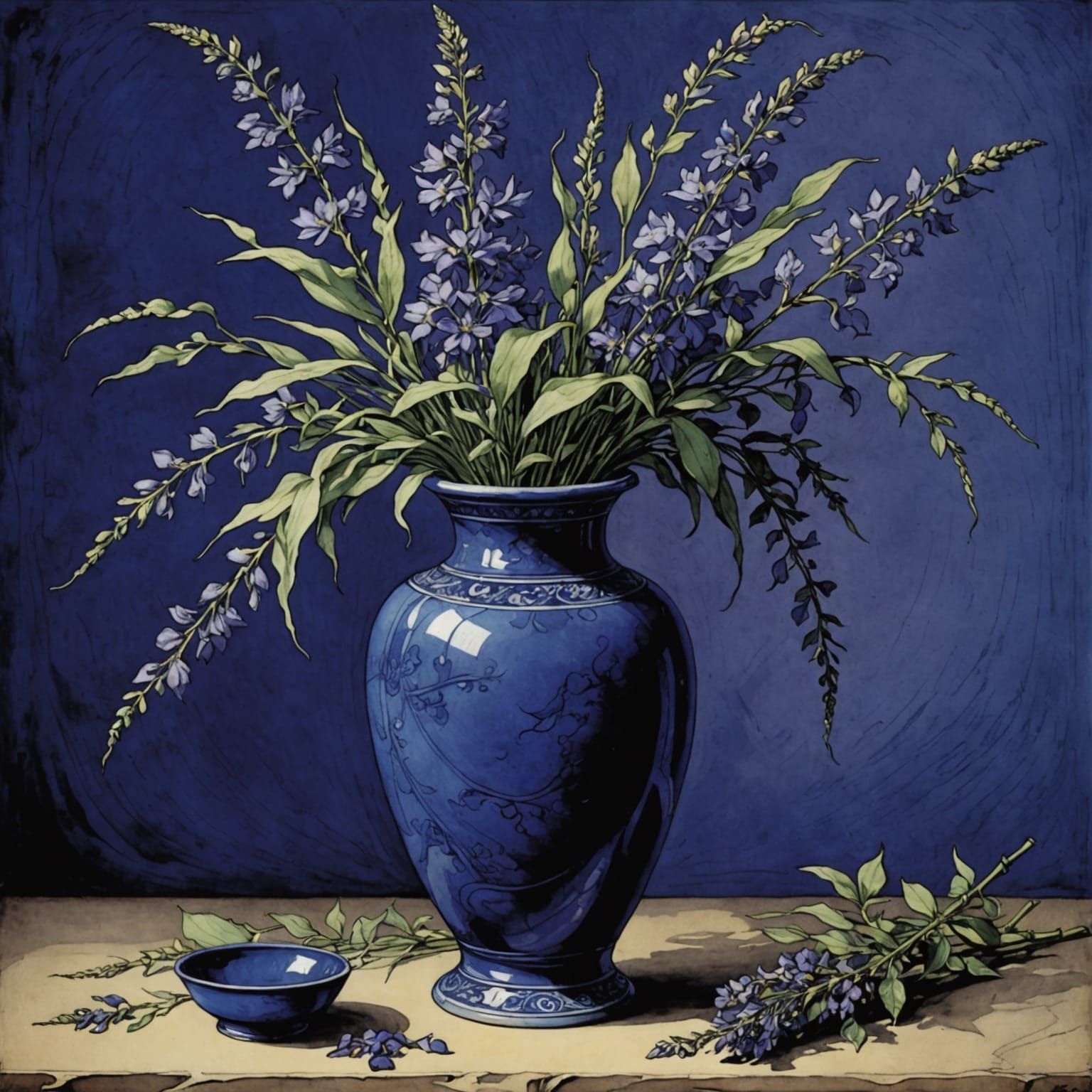 Arthur Rackham's Whimsical Floral Scene in Lapis Lazuli