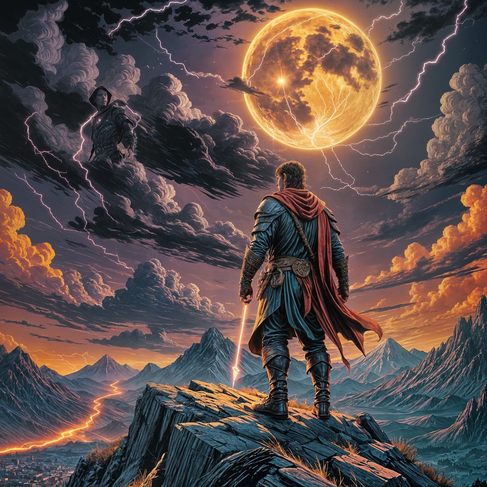 Cosmic Warrior Under Neon Skies