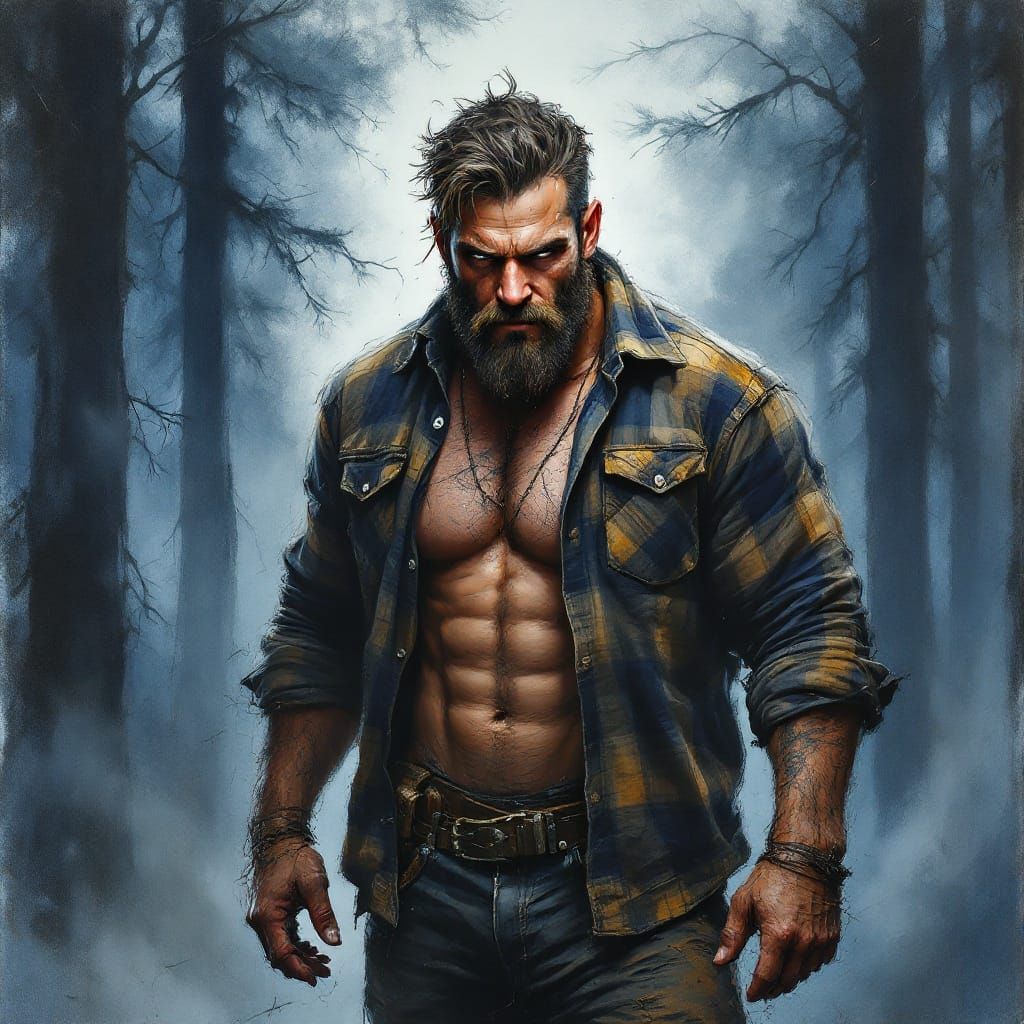 Sculpted Lumberjack in Moody Forest Landscape