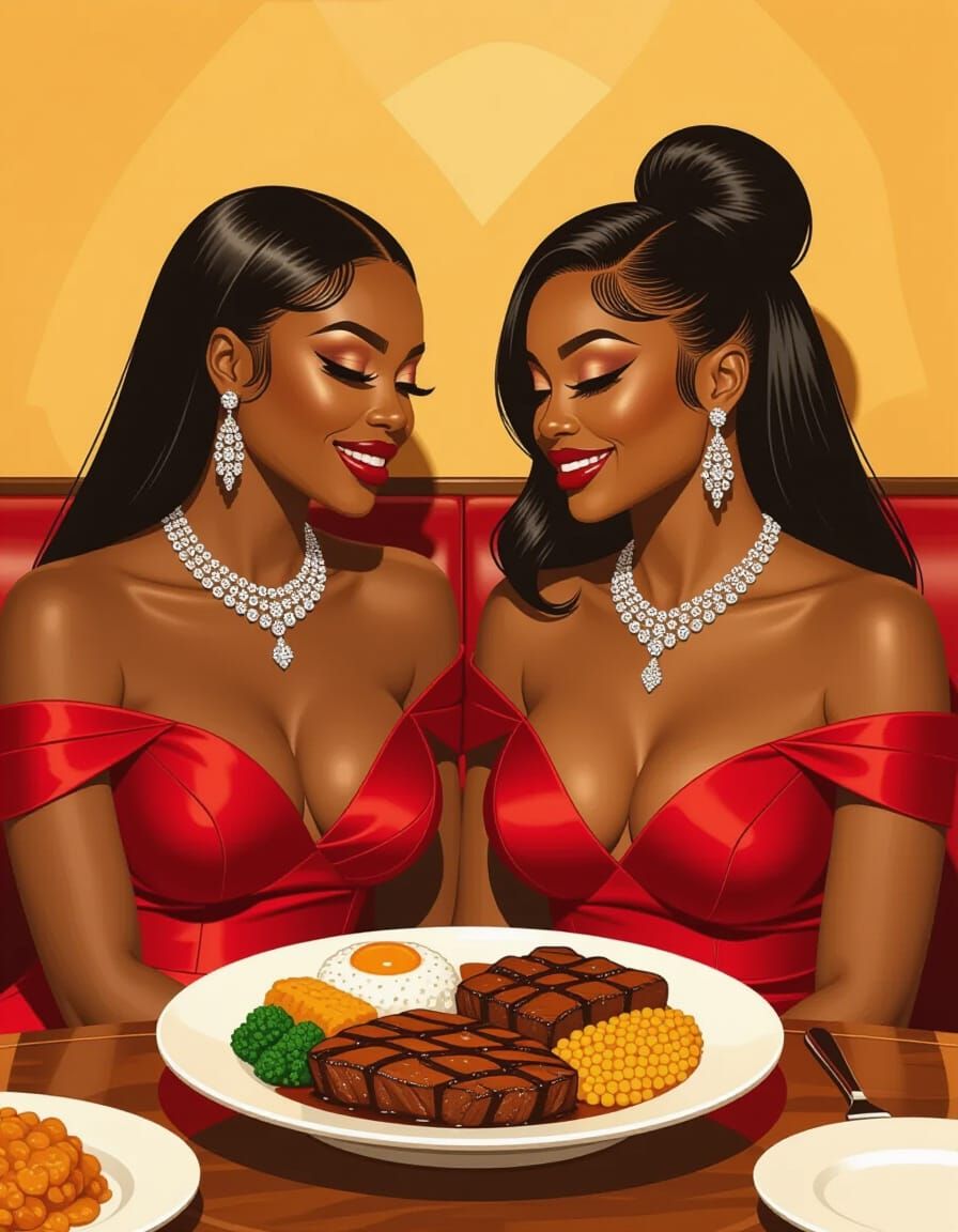 Black Women Enjoying Fusion Cuisine in Modern Portrait