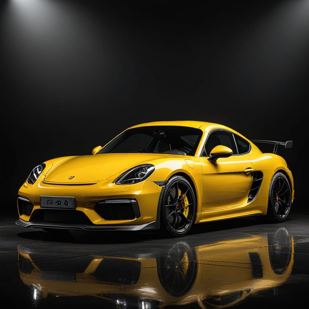Elegant Yellow Porsche 718 Cayman GT4 in Moody Studio Lighti...