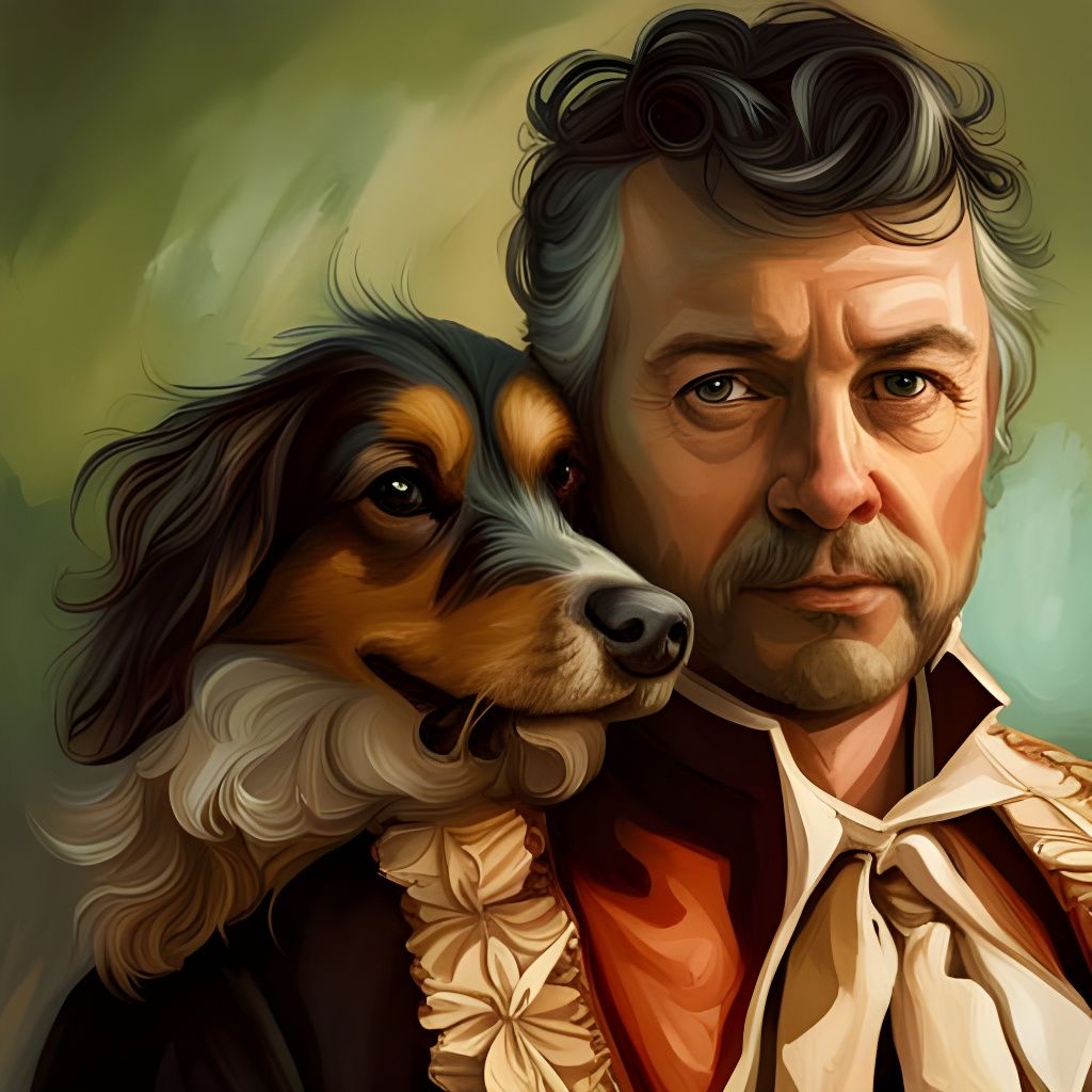 Surreal Portrait of Gentleman and Faithful Companion in Roco...