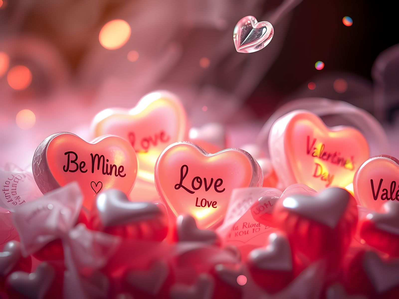 Romantic Conversation Hearts in Whimsical Fantasy Style