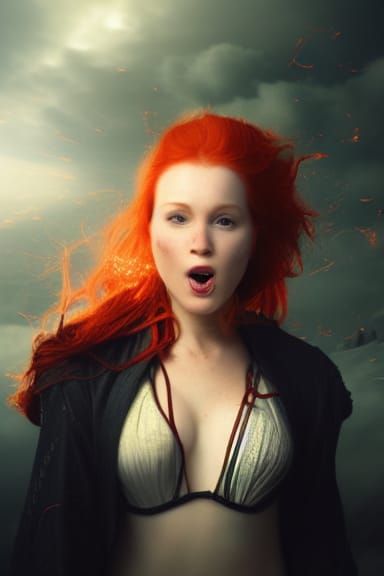 Spectacular Red-Haired Heroine in Epic Digital Art