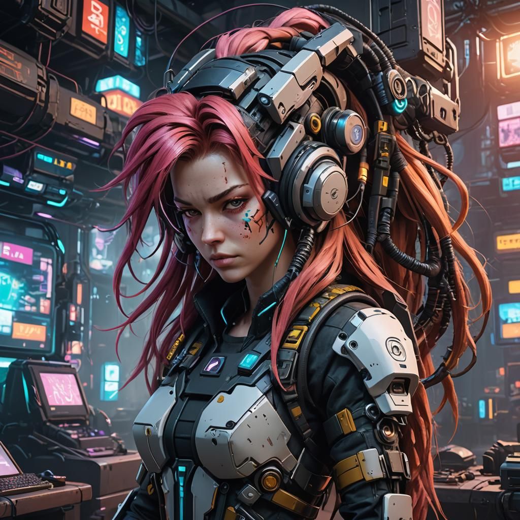 Cyberpunk Gadget Hacker in Deep Fantasy World