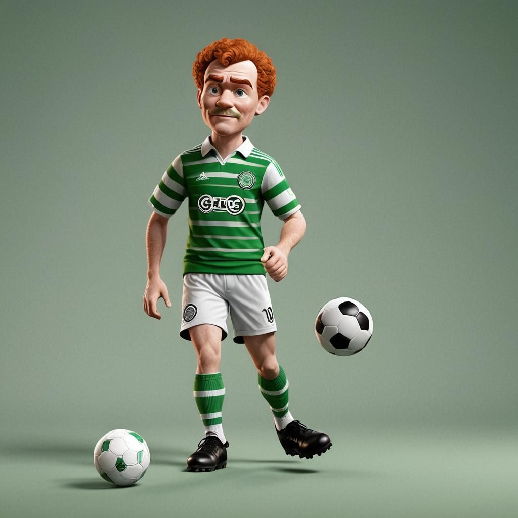 Redheaded Footballer in Celtic Stripes: A 3D Concept Art