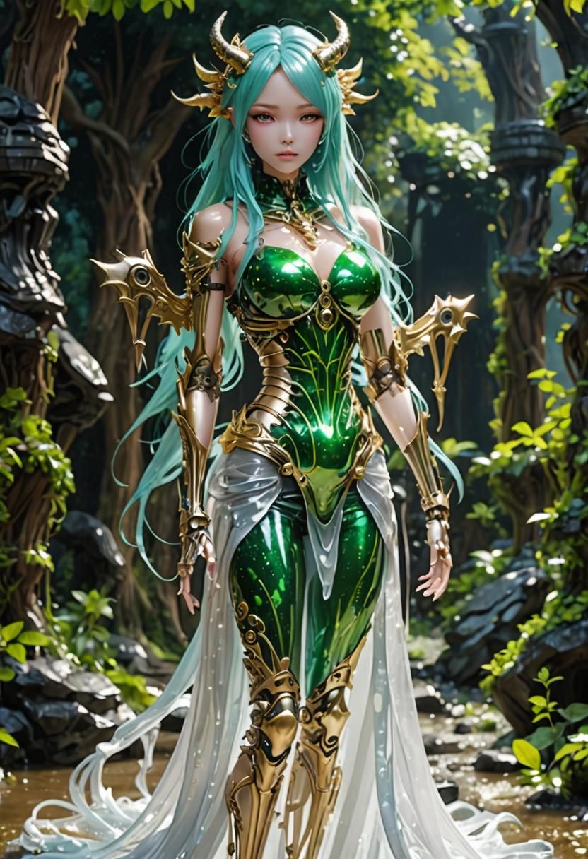 Metallic Dragon Girl with Glowing Slime Body