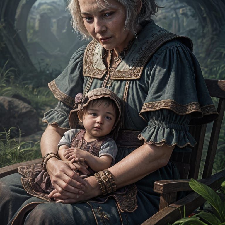 Little Girl in Intimate Moment with Grandma, Hyperrealistic....