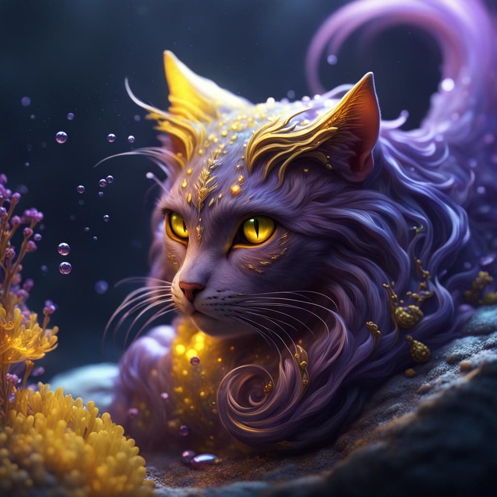 Dark Fantasy Mermaid Cat Concept Art in Vibrant Colors
