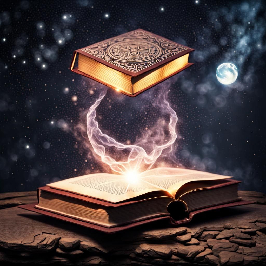 Ethereal Book Levitates Amidst Celestial Magic