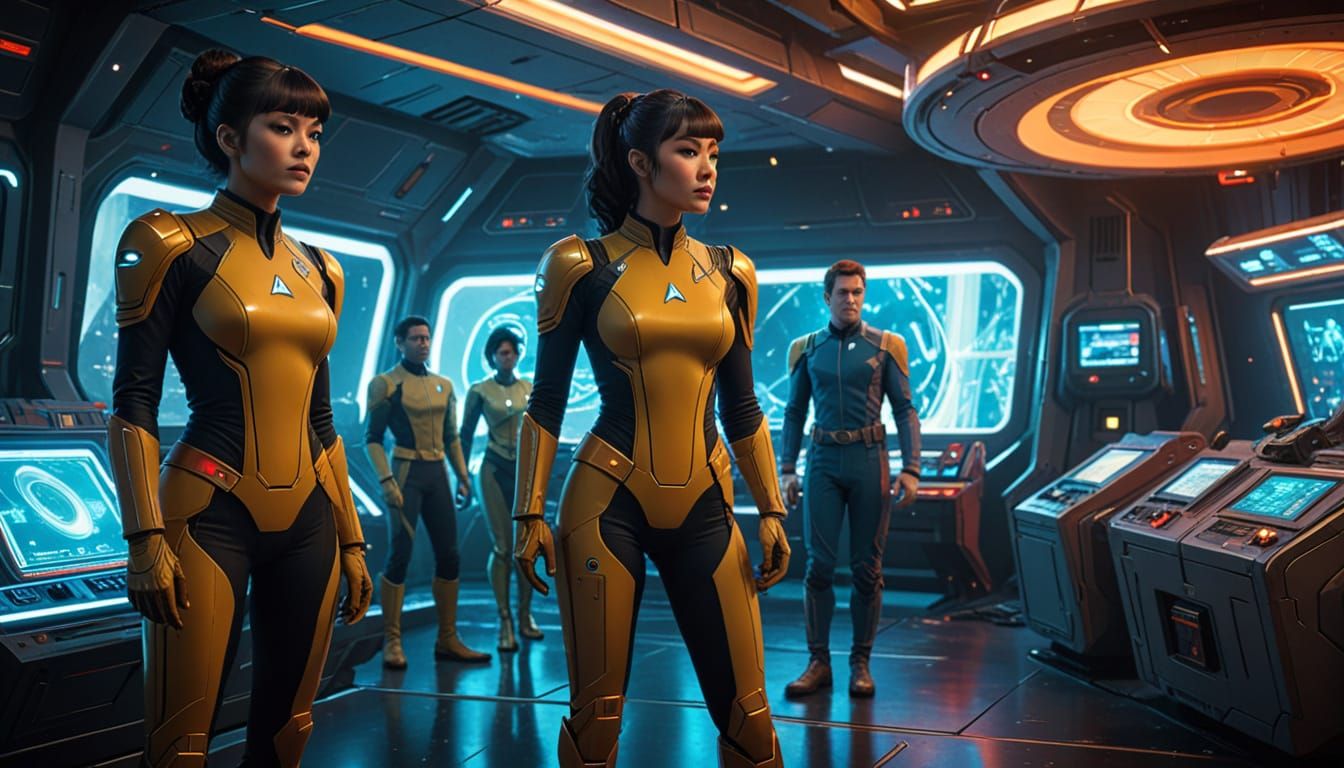 Retro-Futuristic Cosplay Group Portrait in 1980s Sci-Fi Styl...