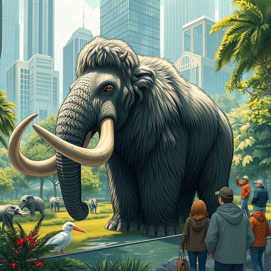 Surreal Woolly Mammoth Roams Modern Zoo