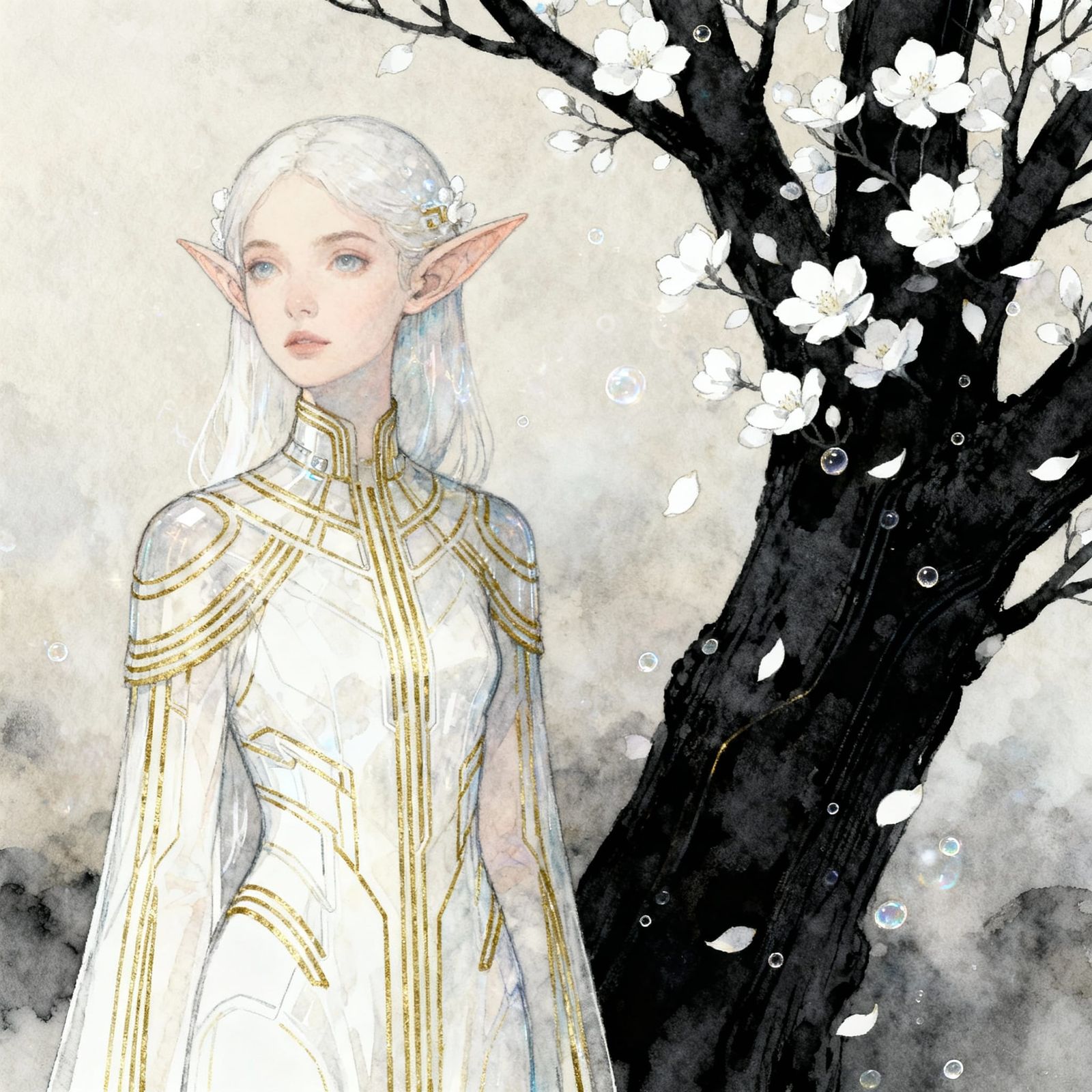 Solarpunk Elf Princess in Surreal Fantasy Landscape