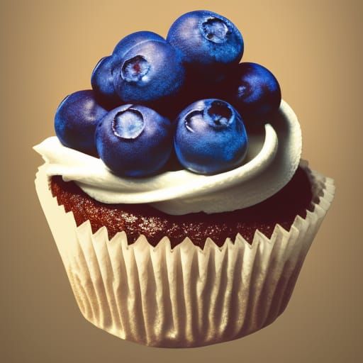 Sultry Blueberry Cream Cupcake in Vibrant Hyperrealistic Art