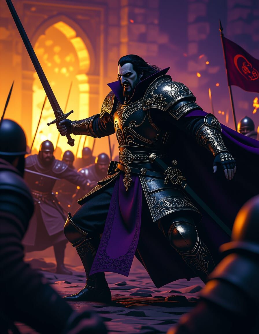Vlad Dracula's Dark Battle: Hyperdetailed Fantasy Art