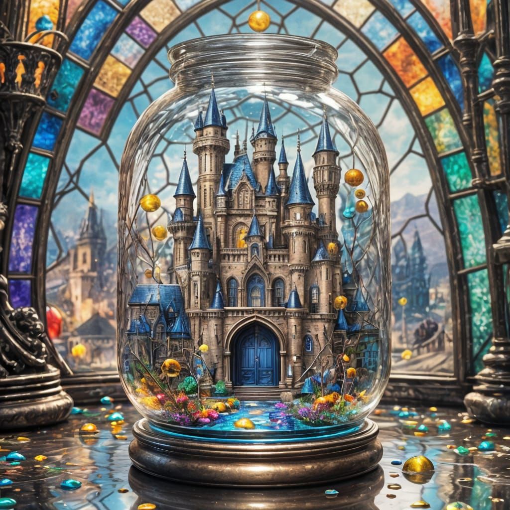 A Mini castle is built in the jar.