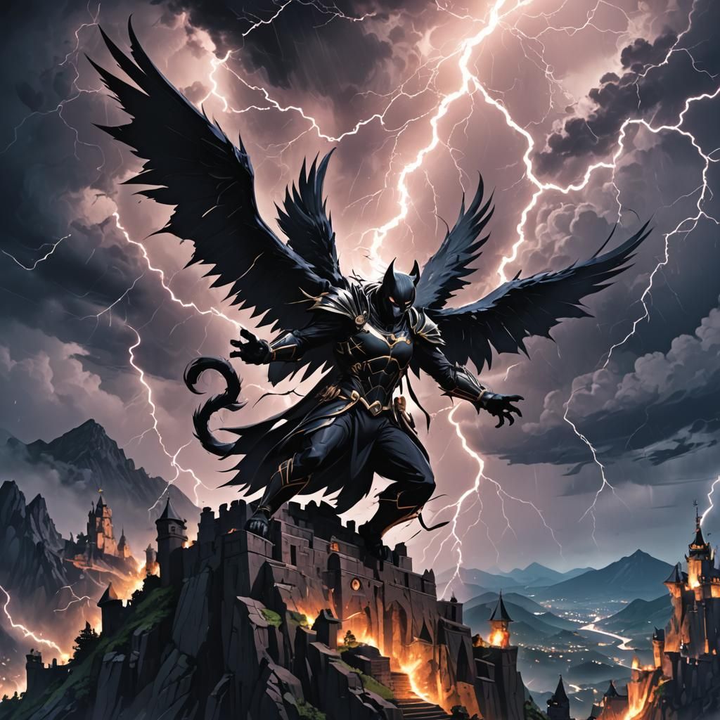 Anime Black Cat Angel of Death in Storm