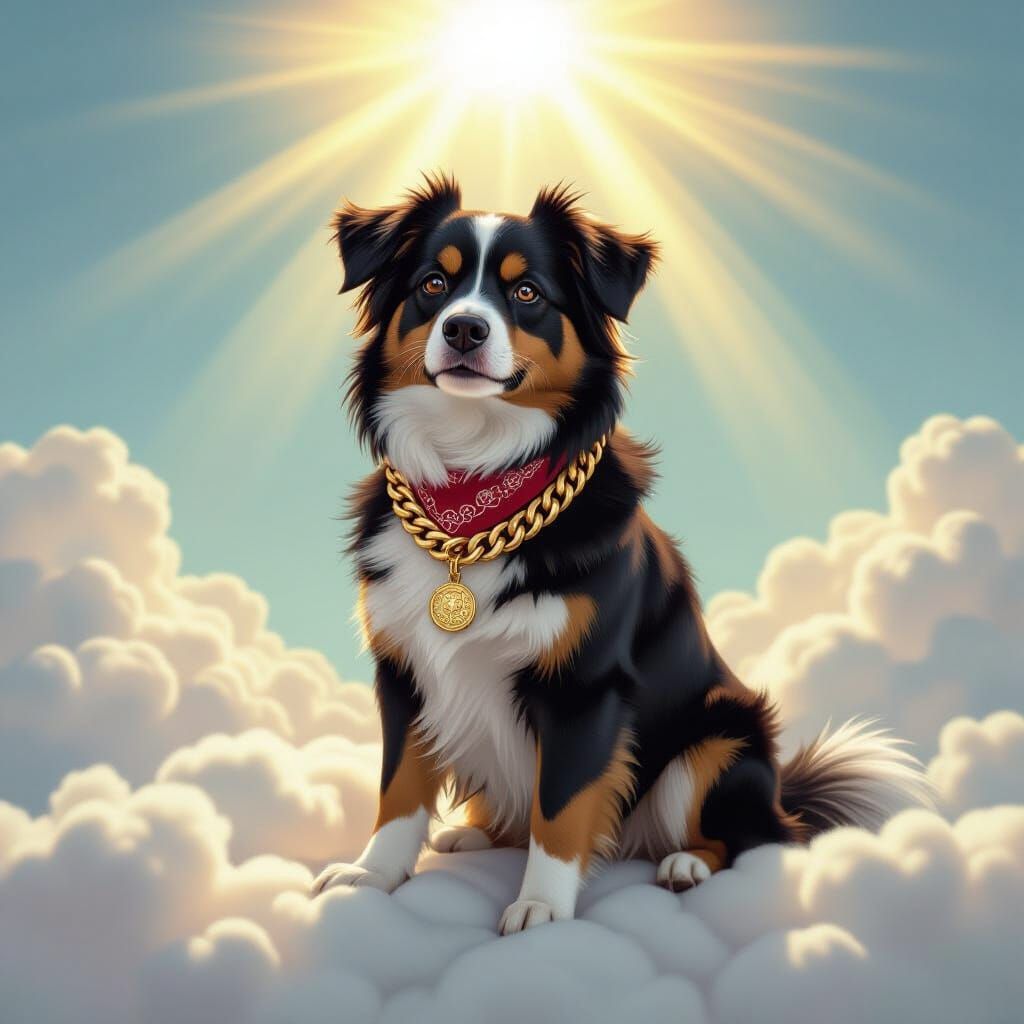 Gangsta Dog Sitting on a Cloud in Divine Light