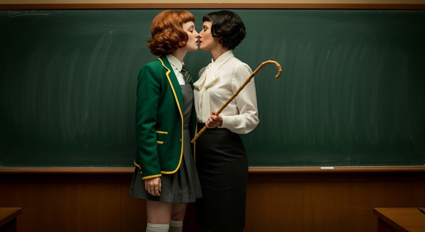 Amidst 1960s Elegance, Two Women Share a Romantic Moment