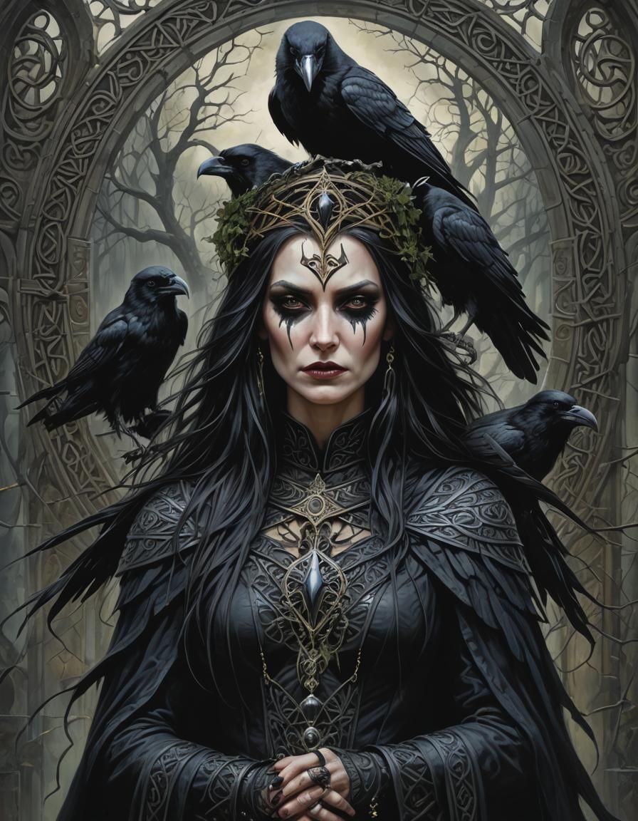 Gothic Celtic Raven Goddess in Dark Majesty
