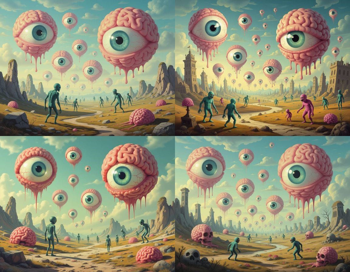 Surreal Dreamscape with Floating Eyeballs