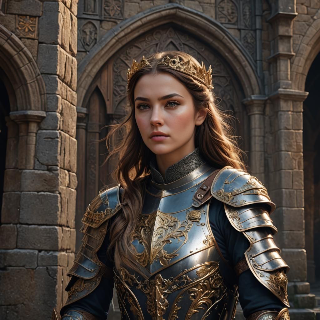 Elegant Medieval Knightess in Hyperrealistic Armor