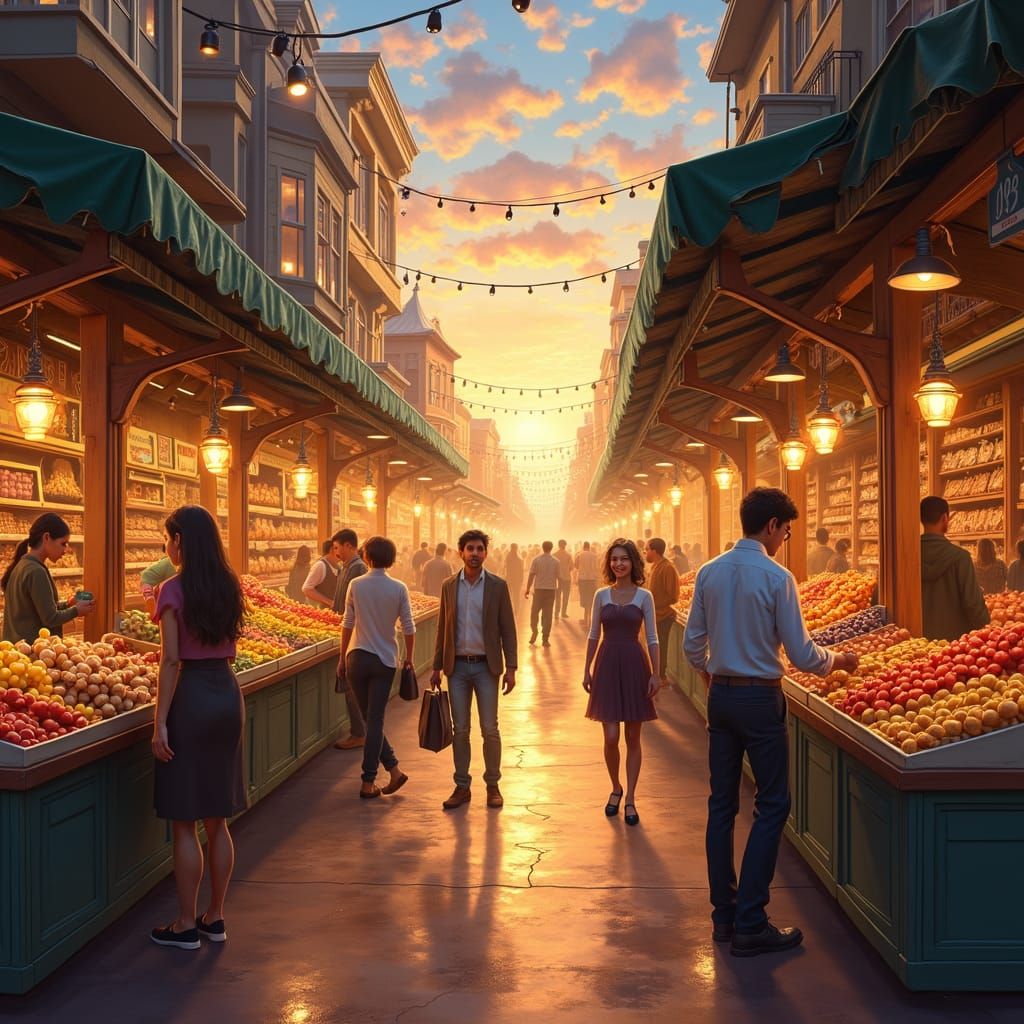 Lively Westside Market Scene in Warm, Inviting Style