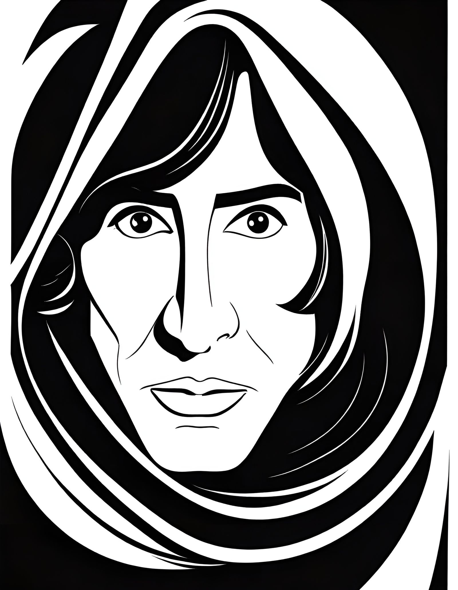 Kylo Ren Star Wars Caricature in Black and White Ink Style