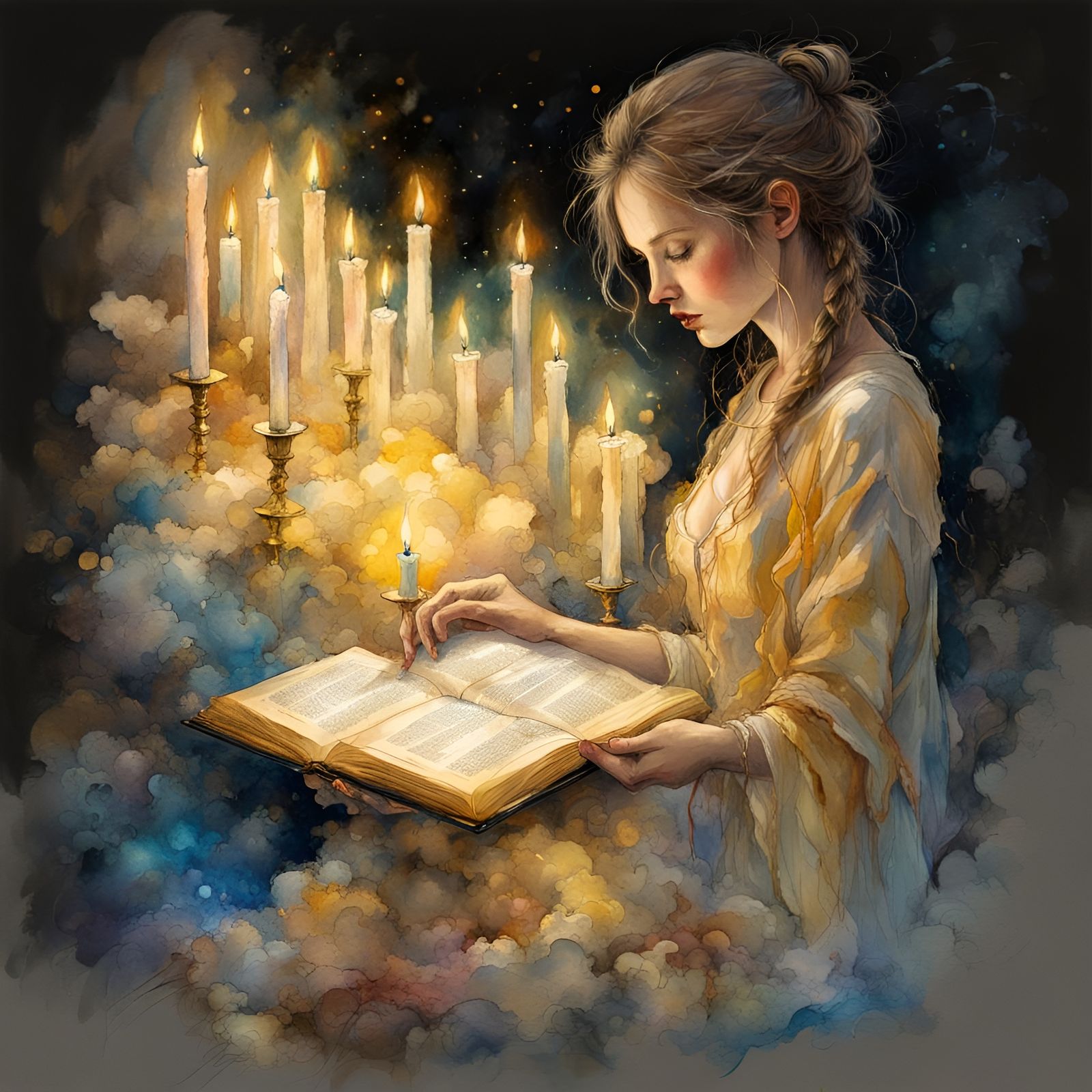 Fantasy Heaven Scene in Sepia Watercolor Style