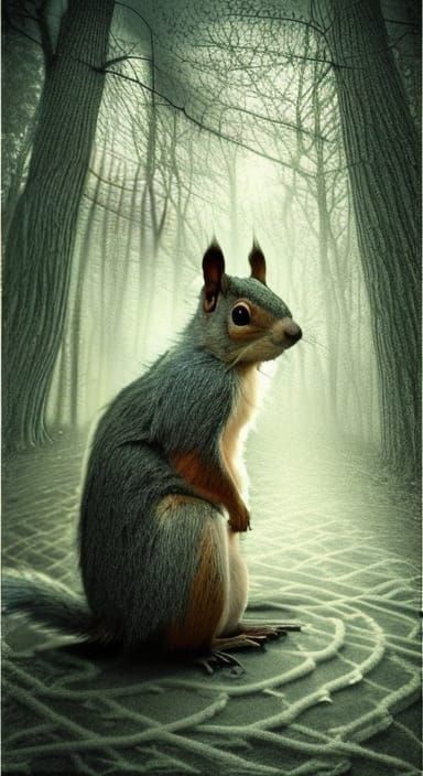 Squirrel in creepy woods